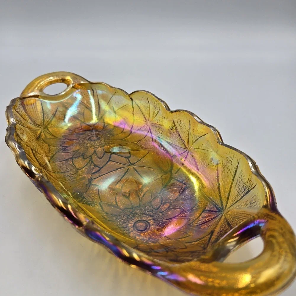 Vintage Indiana Glass‎ Lily Pons 605 Pickle Dish Iridescent Amber Relish Celery